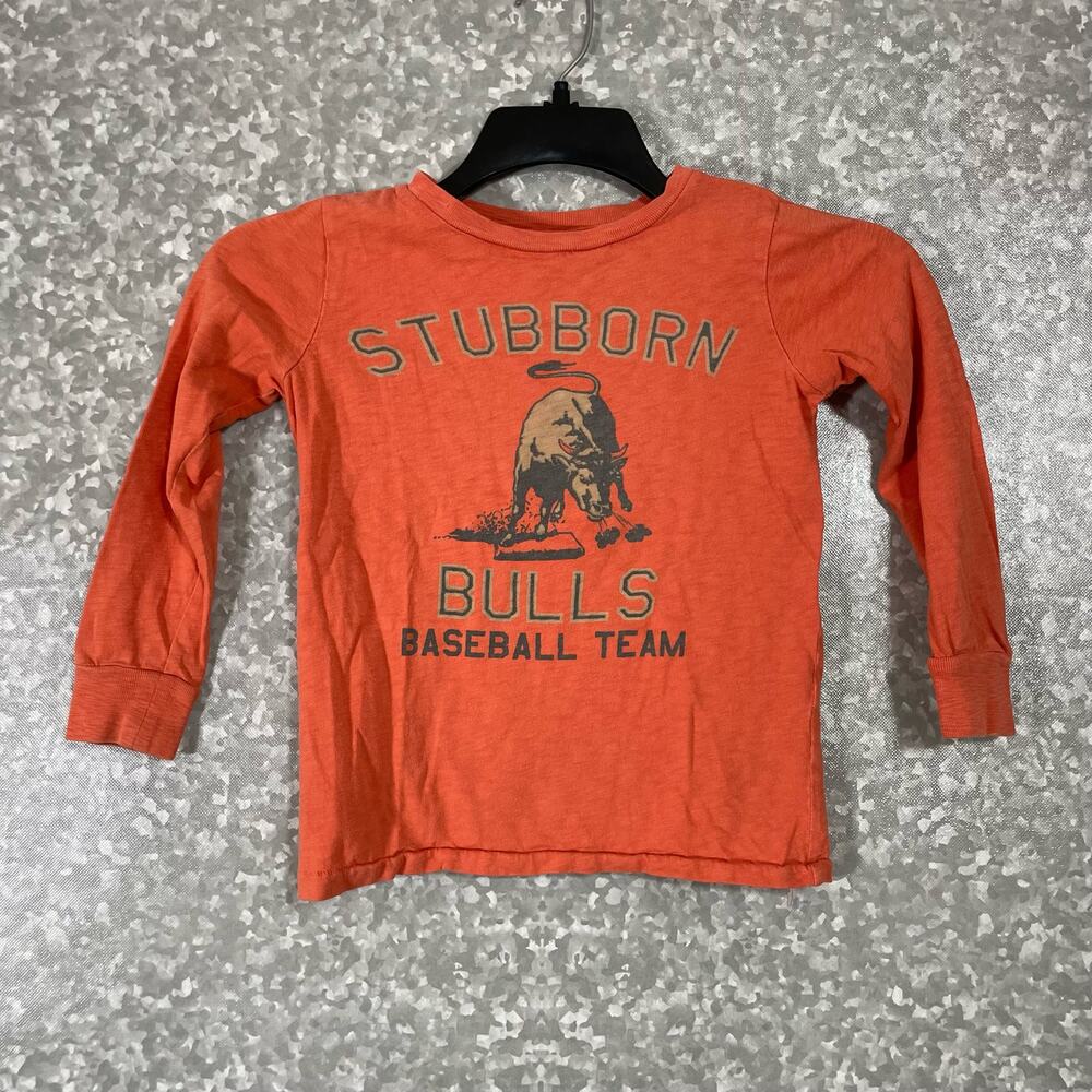 Crewcuts Orange "Stubborn Bulls Baseball Team" T-Shirt - Size 4/5 - Long Sleeves